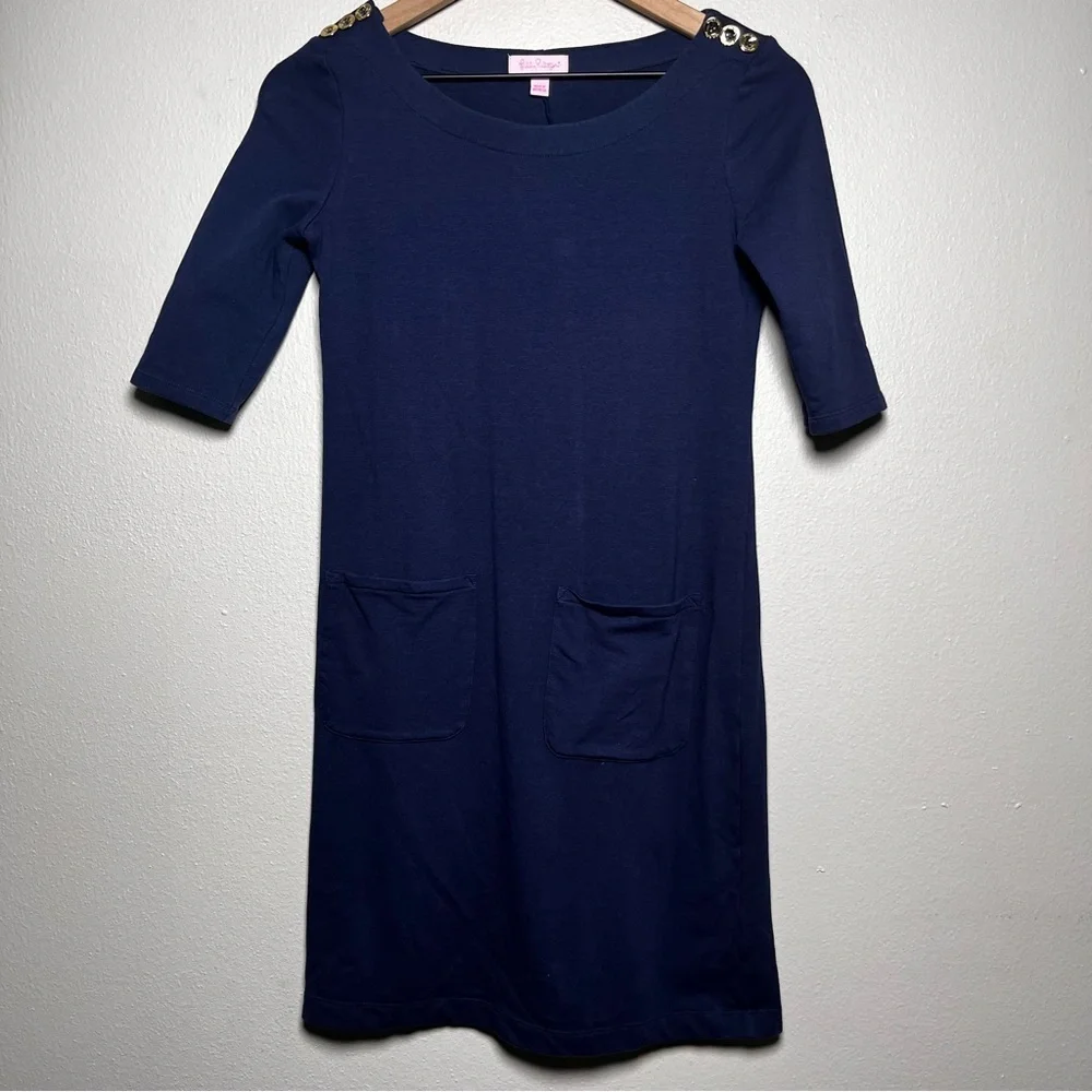 Lilly Pulitzer Women‎ Lilah Dress XXS Navy Blue Preppy Old Money Shift Nautical - Picture 2 of 11
